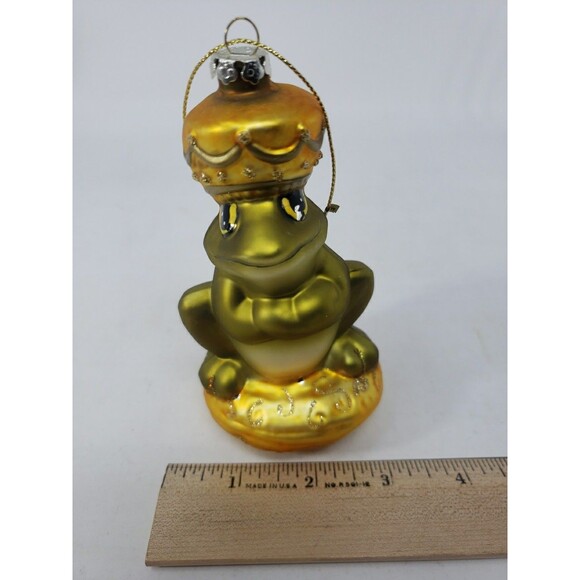 Blown Glass Frog Prince King Christmas Ornament from Fairy Tales Green Gold READ - Picture 16 of 16